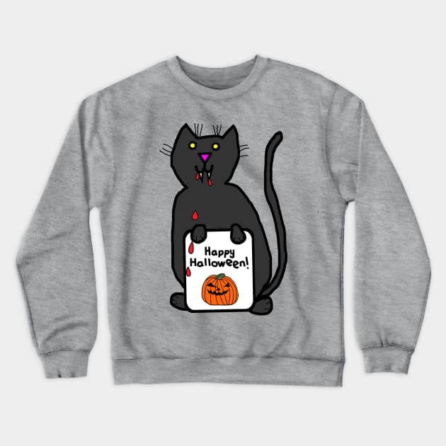 Vampire Horror Cat with Halloween Card Crewneck Sweatshirt by ellenhenryart